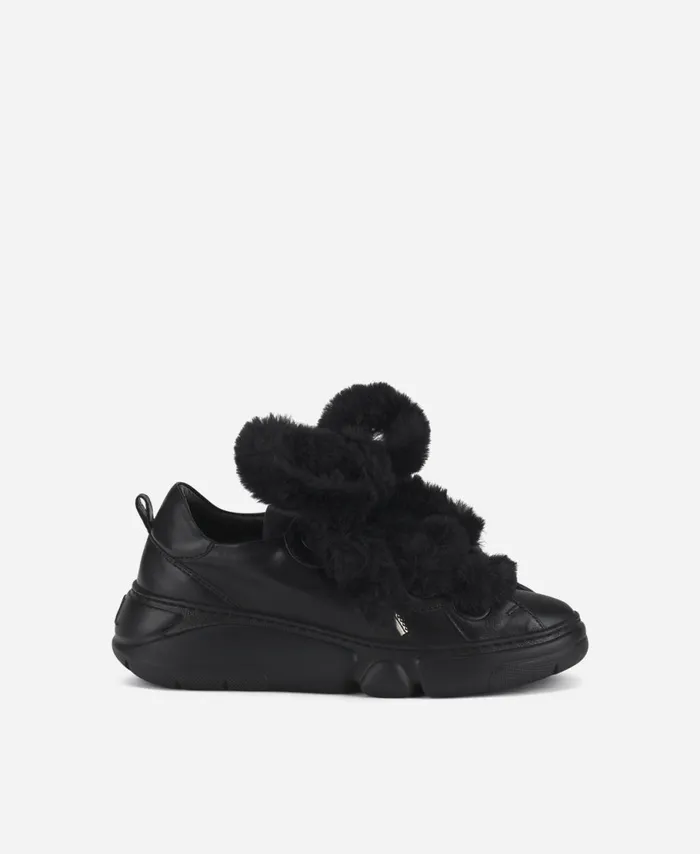AGL Sneaker With Fur Laces Black Fur Bubble Women Sneakers