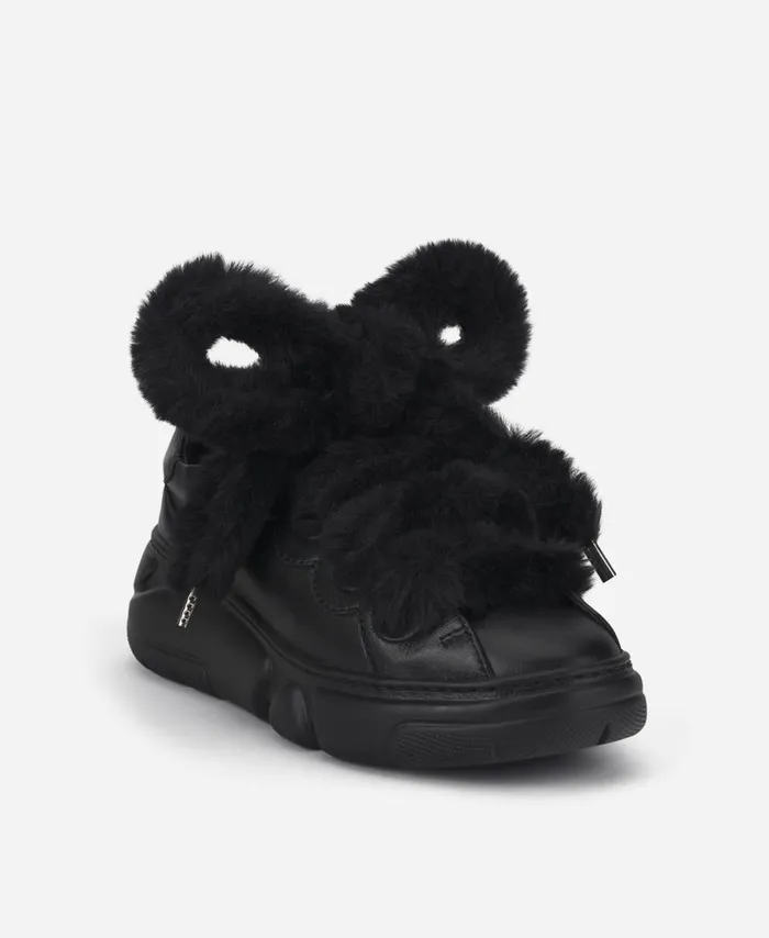 AGL Sneaker With Fur Laces Black Fur Bubble Women Sneakers