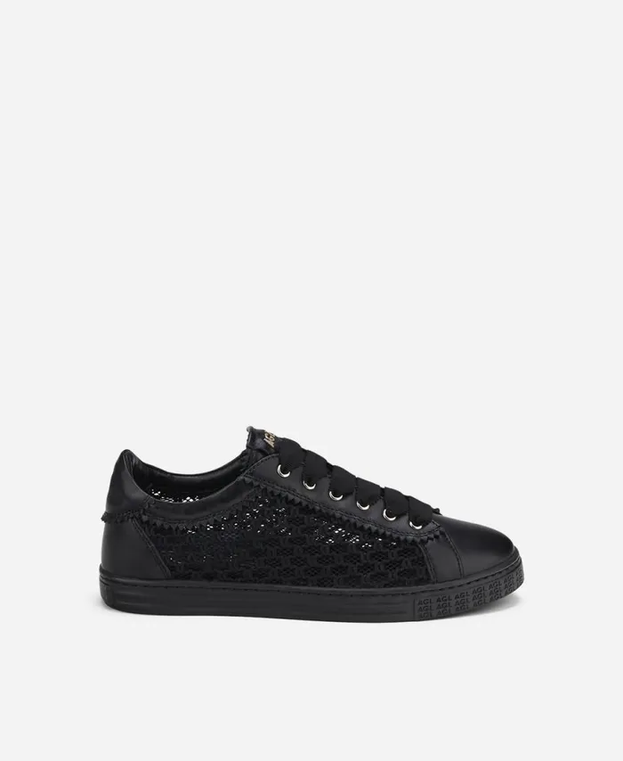 AGL Sneaker With Woven Texture Black Sade Plots Women Sneakers