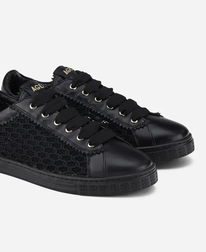 AGL Sneaker With Woven Texture Black Sade Plots Women Sneakers
