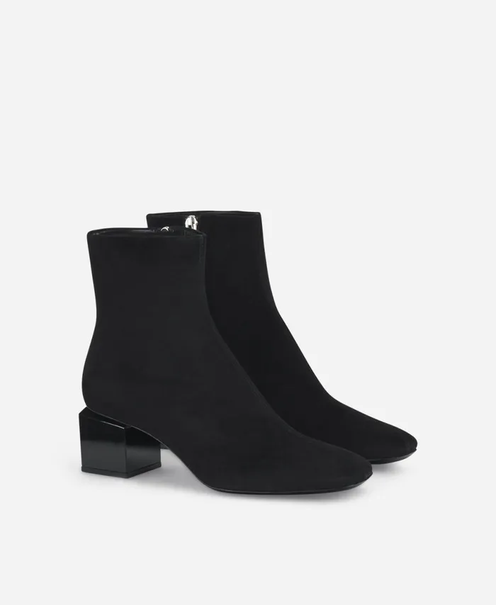 AGL Velour Ankle Boot With Cubeshaped Heel Black Angie Pure Women Booties