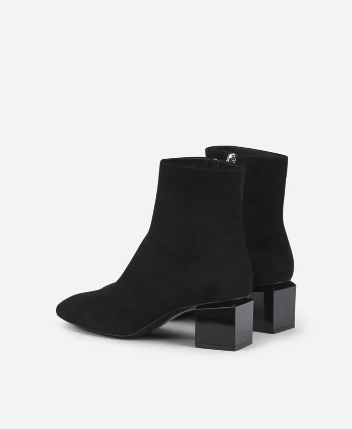 AGL Velour Ankle Boot With Cubeshaped Heel Black Angie Pure Women Booties