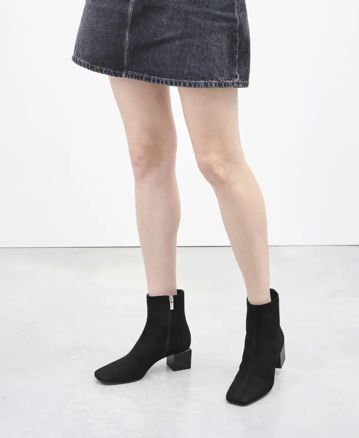 AGL Velour Ankle Boot With Cubeshaped Heel Black Angie Pure Women Booties