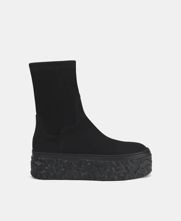 AGL Velour Ankle Boot With Platform Black Magma Stretch Women Booties