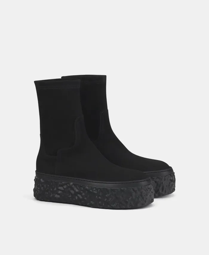 AGL Velour Ankle Boot With Platform Black Magma Stretch Women Booties