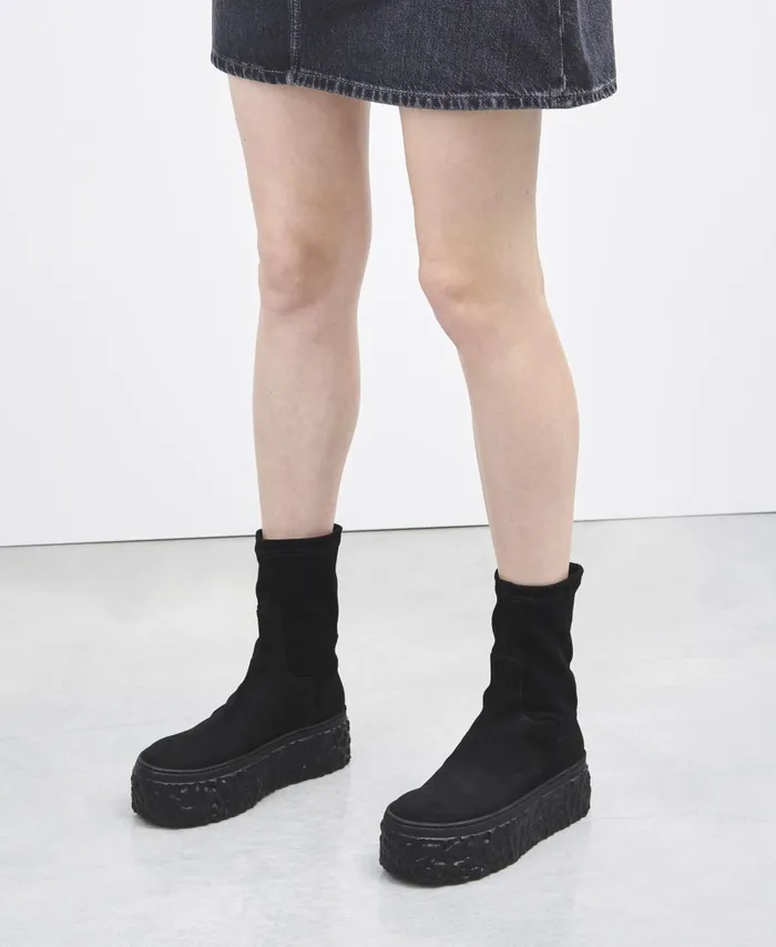 AGL Velour Ankle Boot With Platform Black Magma Stretch Women Booties
