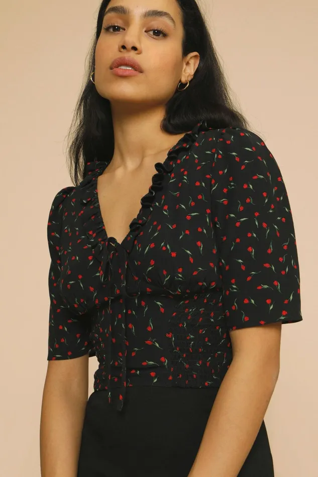 ALESSIO Top Mini Tulipe Noir Women Rouje Blouses and Tops