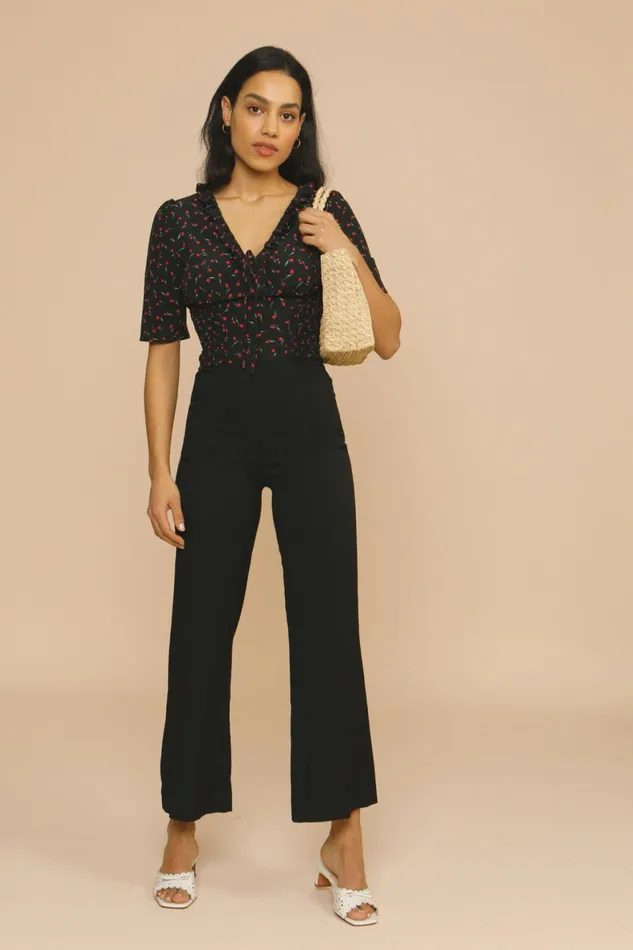 ALESSIO Top Mini Tulipe Noir Women Rouje Blouses and Tops