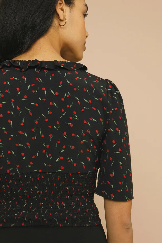 ALESSIO Top Mini Tulipe Noir Women Rouje Blouses and Tops