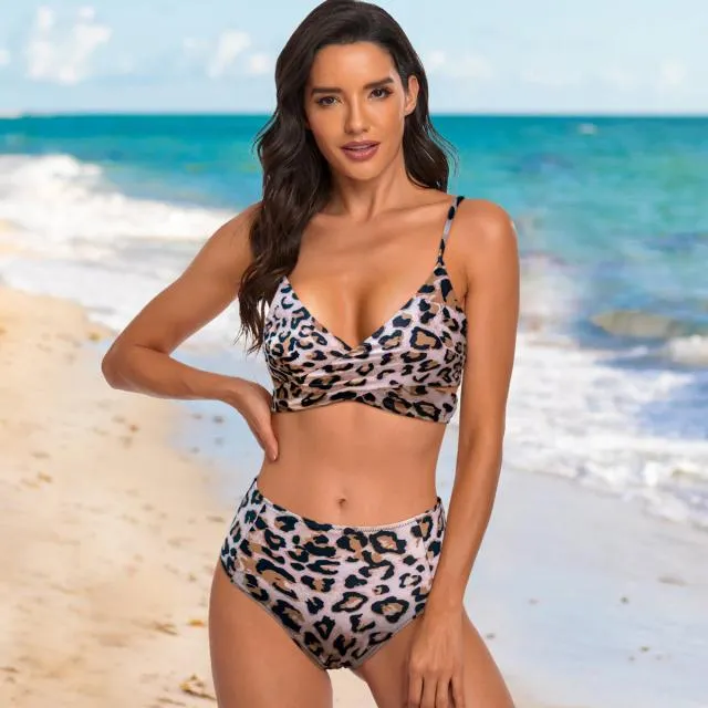 Beachsissi Bikini Women High Waist Criss Cross Leopard Print Bikini Set Leopard Beachsissi Bikini Women High Waist Criss Cross Leopard Print Bikini Set Leopard