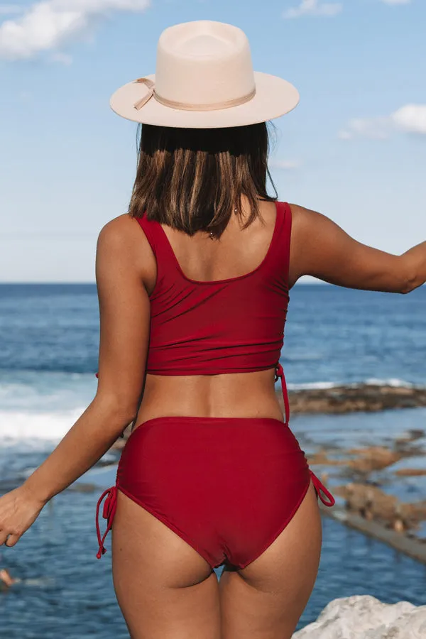 Beachsissi Bikini Women Solid Wine Red Drawstring Design Bikini Set Wine Red Beachsissi Bikini Women Solid Wine Red Drawstring Design Bikini Set Wine Red