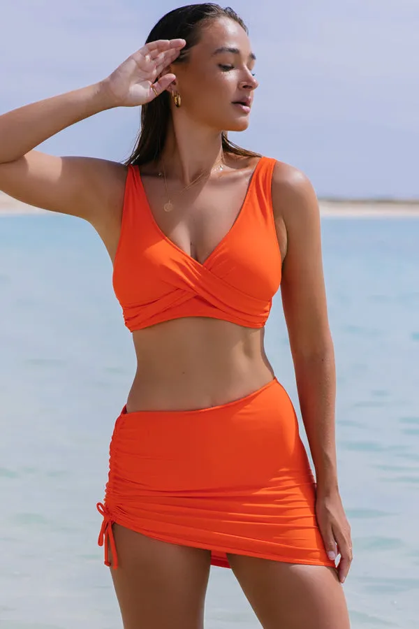 Beachsissi Bikini Women Twist Front Drawstring Side Solid Color Bikini Set Orange Beachsissi Bikini Women Twist Front Drawstring Side Solid Color Bikini Set Orange