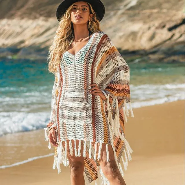 Beachsissi Cover Ups Women Hollow Tassel V Neck Fashion Swimwear Cover Up White Beachsissi Cover Ups Women Hollow Tassel V Neck Fashion Swimwear Cover Up White