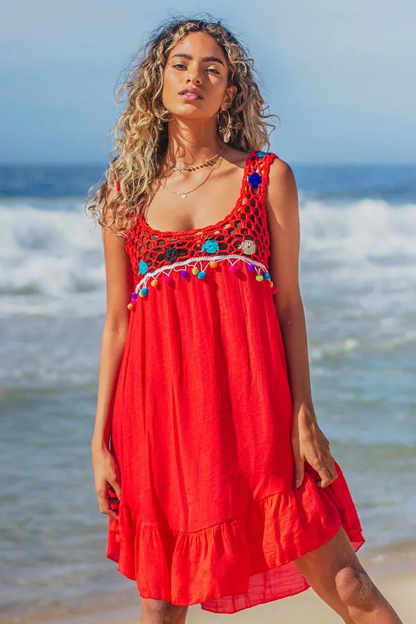 Beachsissi Cover Ups Women Knitted Patchwork Ruffle Hem Swimwear Cover Up Red Beachsissi Cover Ups Women Knitted Patchwork Ruffle Hem Swimwear Cover Up Red