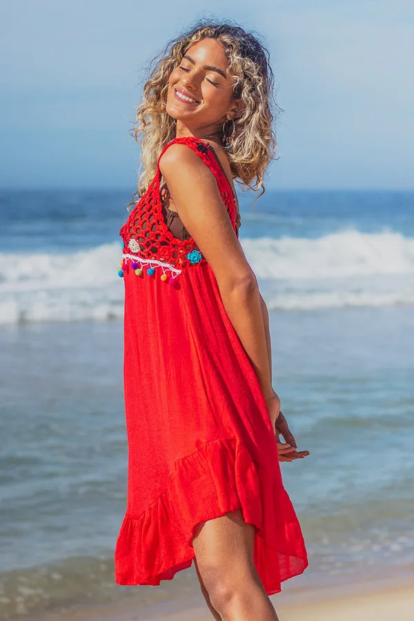 Beachsissi Cover Ups Women Knitted Patchwork Ruffle Hem Swimwear Cover Up Red Beachsissi Cover Ups Women Knitted Patchwork Ruffle Hem Swimwear Cover Up Red