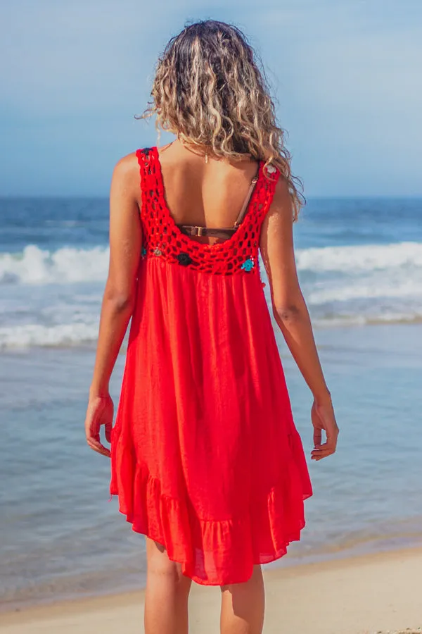 Beachsissi Cover Ups Women Knitted Patchwork Ruffle Hem Swimwear Cover Up Red Beachsissi Cover Ups Women Knitted Patchwork Ruffle Hem Swimwear Cover Up Red