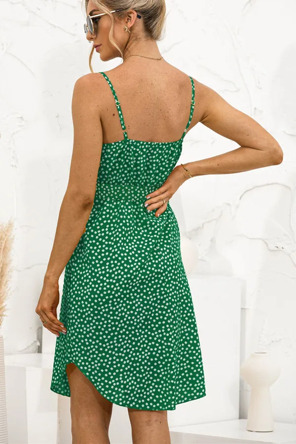 Beachsissi Dresses Women Dot Print Spaghetti Strap Tie Waist Mini Dress Green Beachsissi Dresses Women Dot Print Spaghetti Strap Tie Waist Mini Dress Green