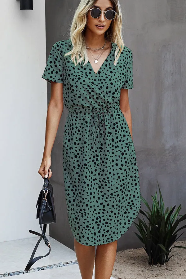 Beachsissi Dresses Women Fashion Print Short Sleeve Tie Waist Casual Dress Green Beachsissi Dresses Women Fashion Print Short Sleeve Tie Waist Casual Dress Green