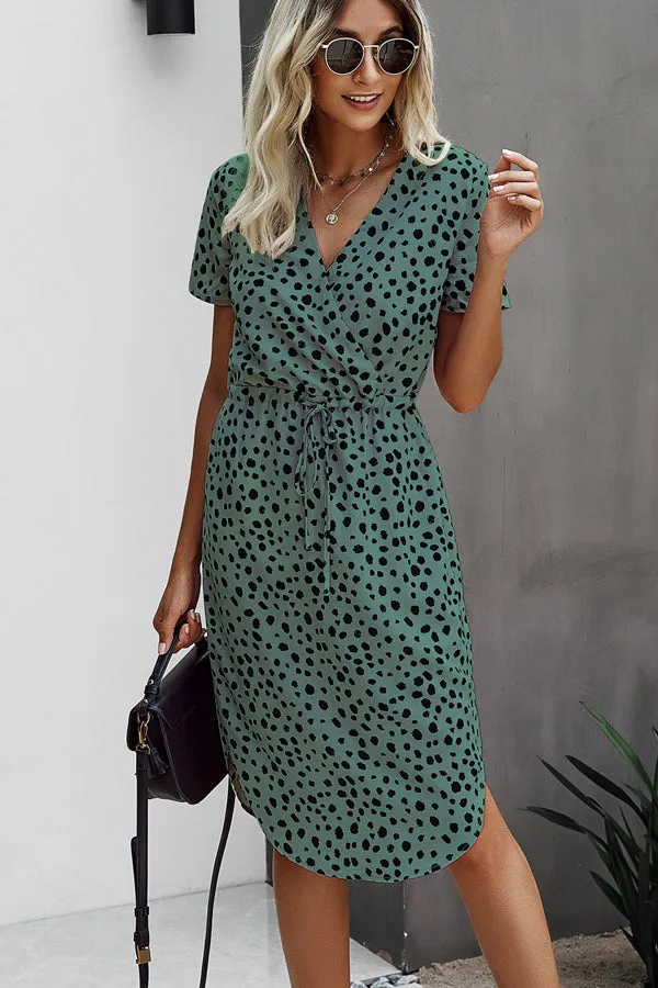 Beachsissi Dresses Women Fashion Print Short Sleeve Tie Waist Casual Dress Green Beachsissi Dresses Women Fashion Print Short Sleeve Tie Waist Casual Dress Green