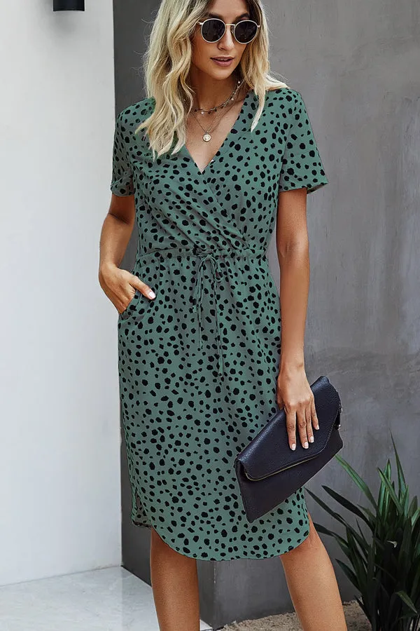 Beachsissi Dresses Women Fashion Print Short Sleeve Tie Waist Casual Dress Green Beachsissi Dresses Women Fashion Print Short Sleeve Tie Waist Casual Dress Green