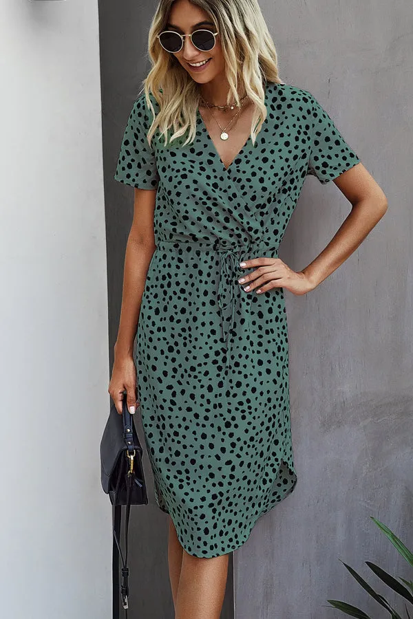 Beachsissi Dresses Women Fashion Print Short Sleeve Tie Waist Casual Dress Green Beachsissi Dresses Women Fashion Print Short Sleeve Tie Waist Casual Dress Green