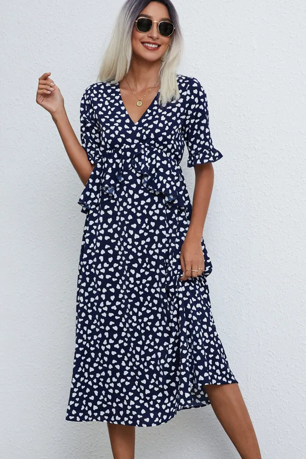 Beachsissi Dresses Women Fashion Printed High Waist Midi Dress Blue