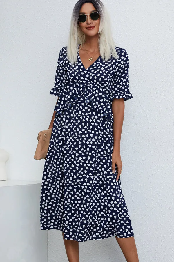Beachsissi Dresses Women Fashion Printed High Waist Midi Dress Blue