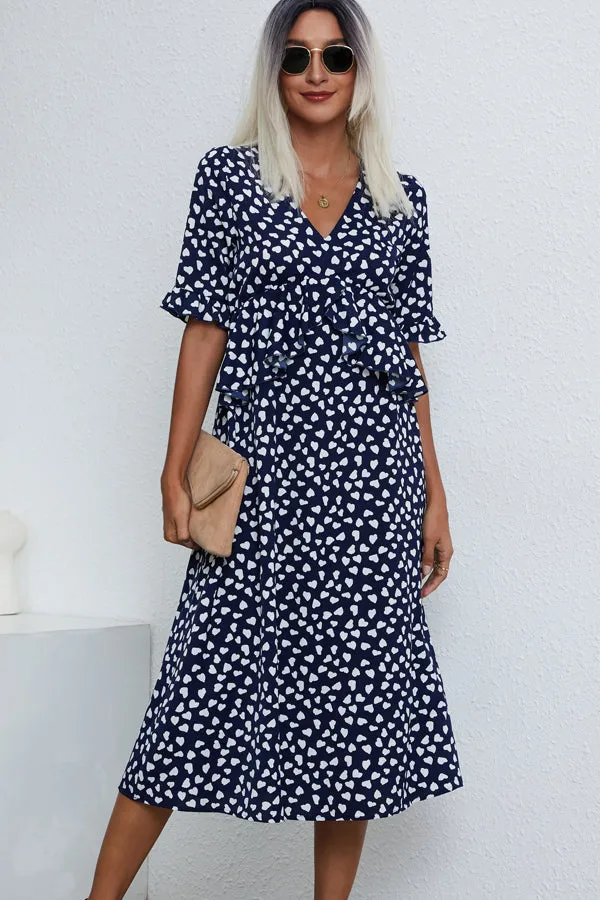 Beachsissi Dresses Women Fashion Printed High Waist Midi Dress Blue