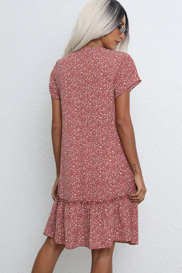 Beachsissi Dresses Women Fashion Ruffle V Neck Casual Dress Red