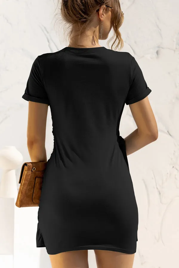 Beachsissi Dresses Women Fashion Short Sleeve Solid Color Mini Dress Black