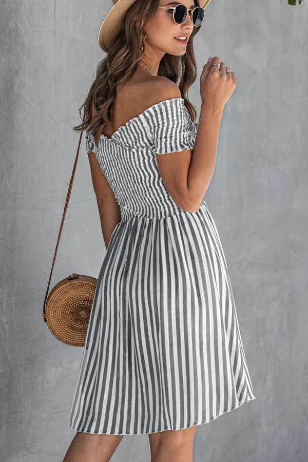 Beachsissi Dresses Women Fashion Short Sleeve Stripe Dress Grey