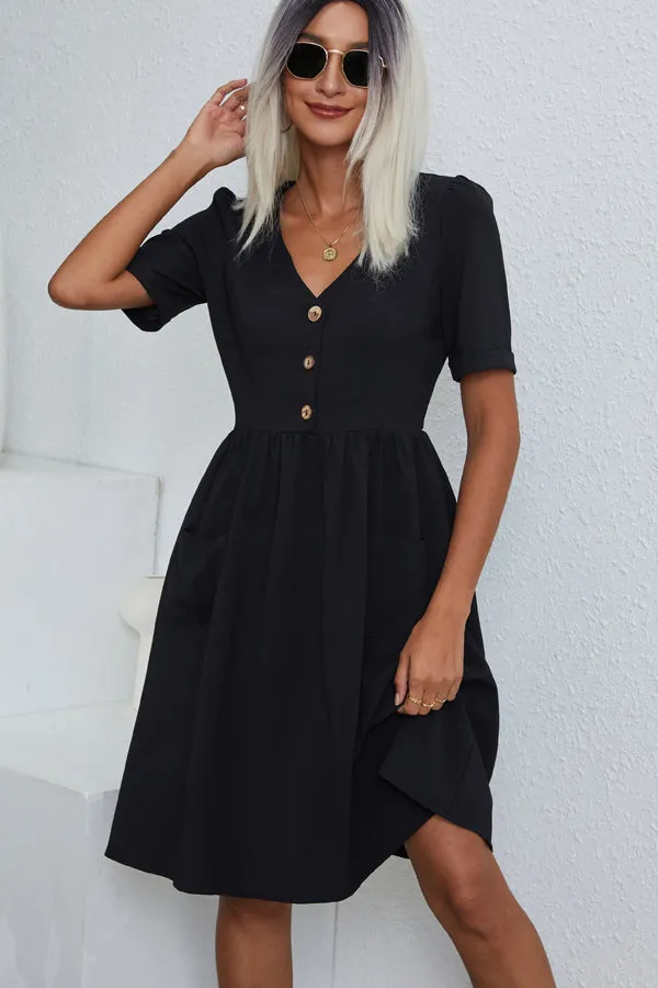 Beachsissi Dresses Women Fashion Solid Color V Neck Casual Dress Black
