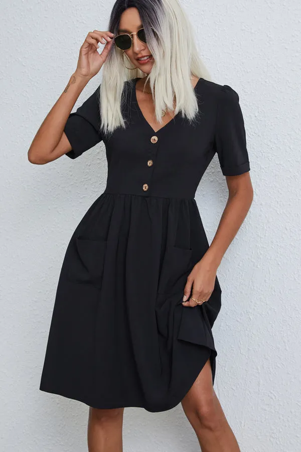 Beachsissi Dresses Women Fashion Solid Color V Neck Casual Dress Black