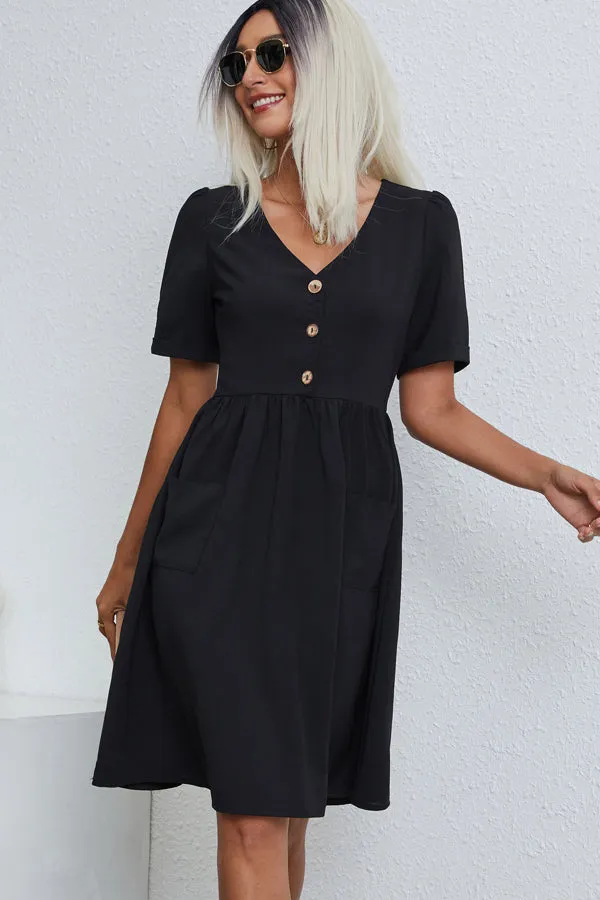 Beachsissi Dresses Women Fashion Solid Color V Neck Casual Dress Black