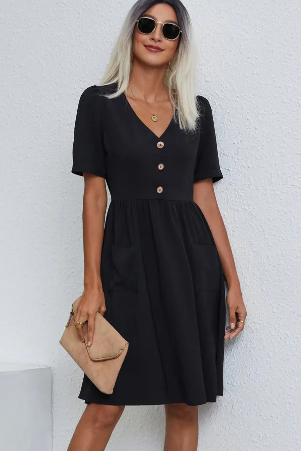 Beachsissi Dresses Women Fashion Solid Color V Neck Casual Dress Black