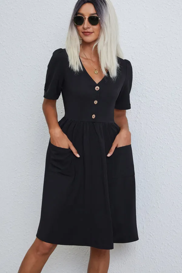 Beachsissi Dresses Women Fashion Solid Color V Neck Casual Dress Black