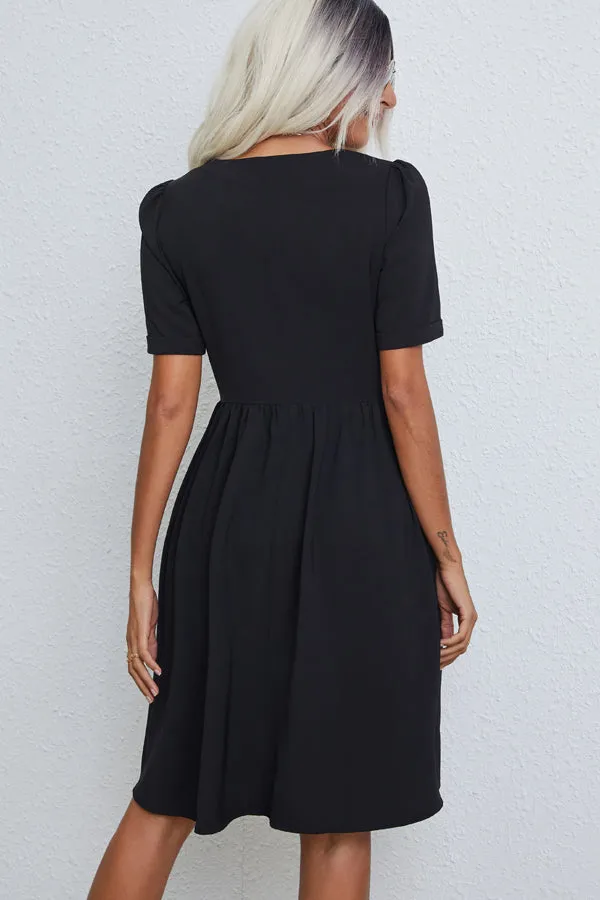 Beachsissi Dresses Women Fashion Solid Color V Neck Casual Dress Black