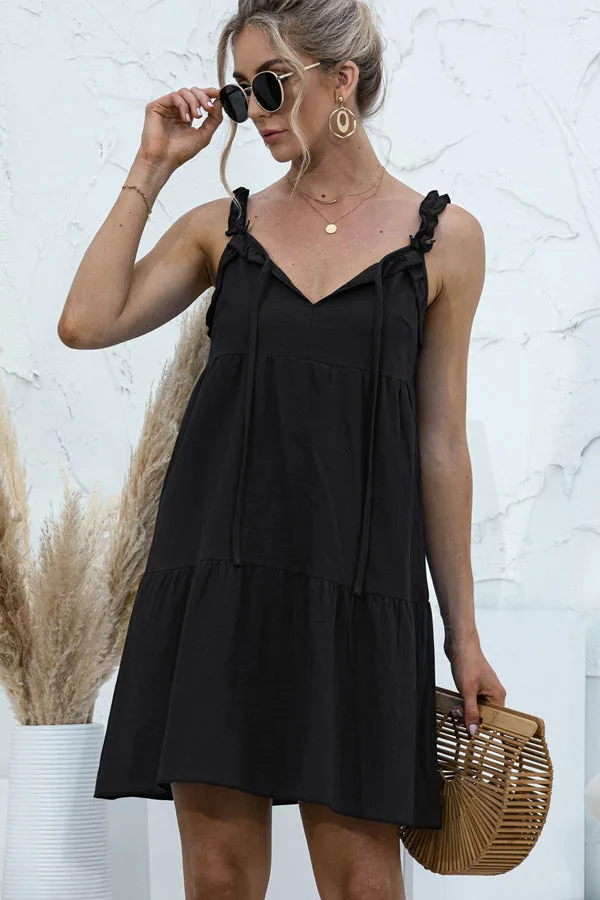 Beachsissi Dresses Women Fashion Solid Color V Neck Casual Mini Dress Black