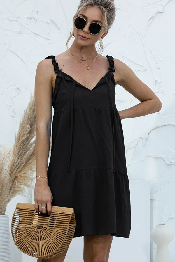 Beachsissi Dresses Women Fashion Solid Color V Neck Casual Mini Dress Black