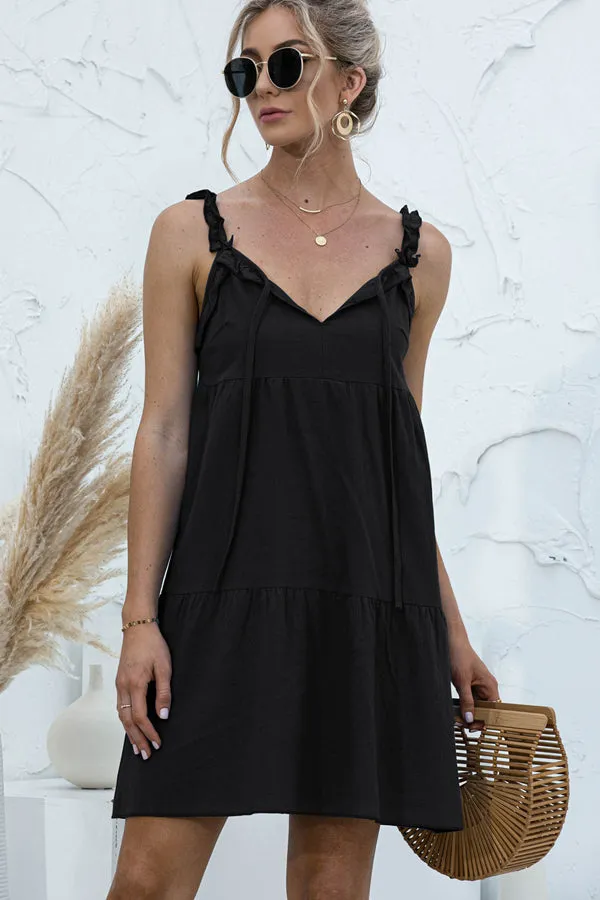 Beachsissi Dresses Women Fashion Solid Color V Neck Casual Mini Dress Black