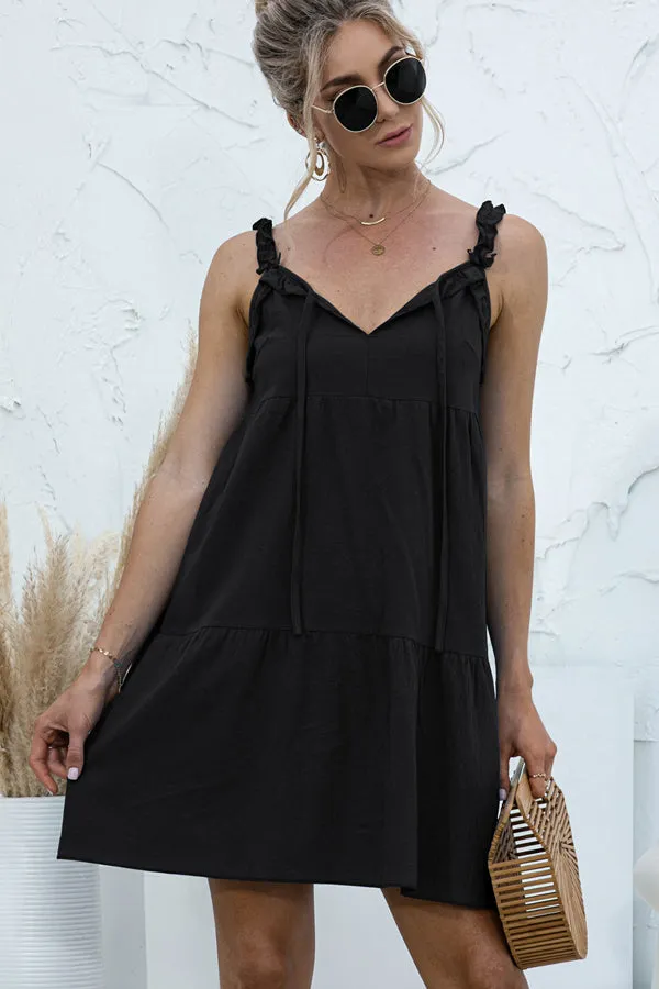 Beachsissi Dresses Women Fashion Solid Color V Neck Casual Mini Dress Black