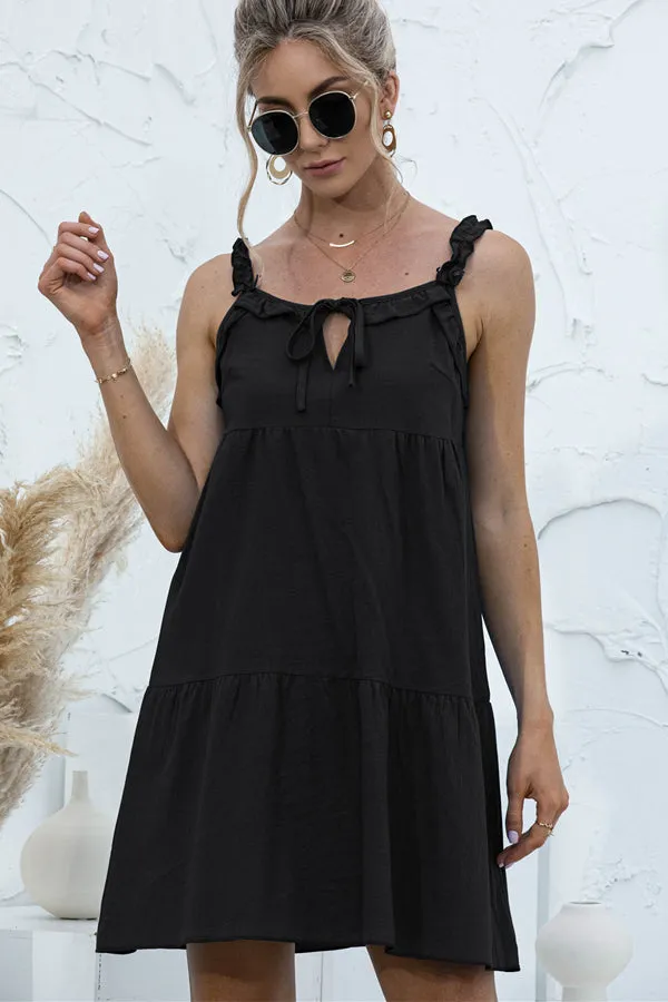 Beachsissi Dresses Women Fashion Solid Color V Neck Casual Mini Dress Black