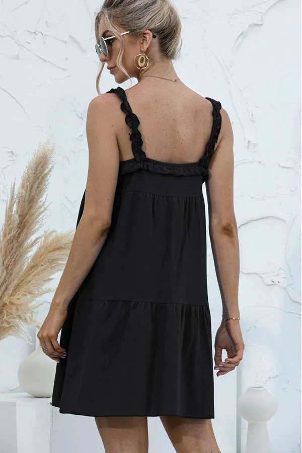 Beachsissi Dresses Women Fashion Solid Color V Neck Casual Mini Dress Black
