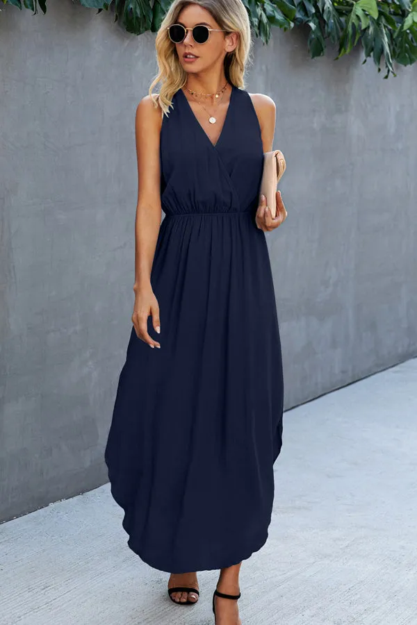 Beachsissi Dresses Women Fashion Solid Color V Neck Sleeveless Dress Navy Blue Beachsissi Dresses Women Fashion Solid Color V Neck Sleeveless Dress Navy Blue