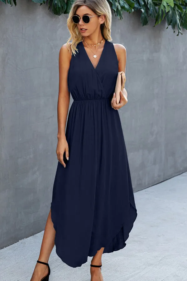 Beachsissi Dresses Women Fashion Solid Color V Neck Sleeveless Dress Navy Blue Beachsissi Dresses Women Fashion Solid Color V Neck Sleeveless Dress Navy Blue