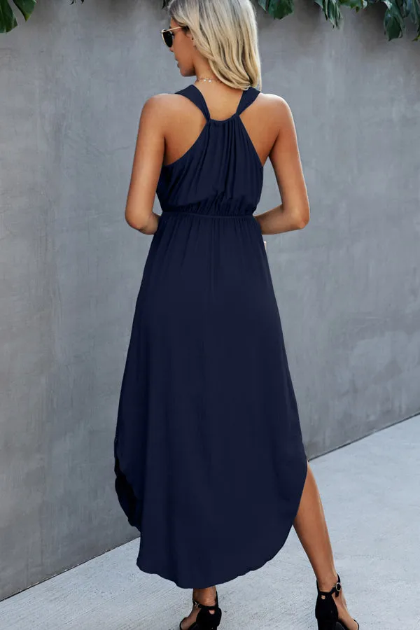Beachsissi Dresses Women Fashion Solid Color V Neck Sleeveless Dress Navy Blue Beachsissi Dresses Women Fashion Solid Color V Neck Sleeveless Dress Navy Blue
