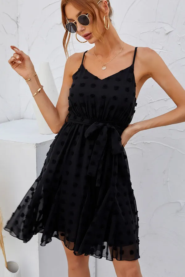 Beachsissi Dresses Women Fashion Tie Waisted V Neck Mini Dress Black