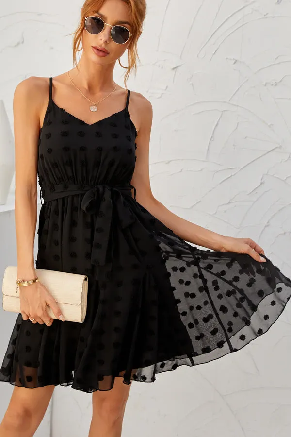 Beachsissi Dresses Women Fashion Tie Waisted V Neck Mini Dress Black