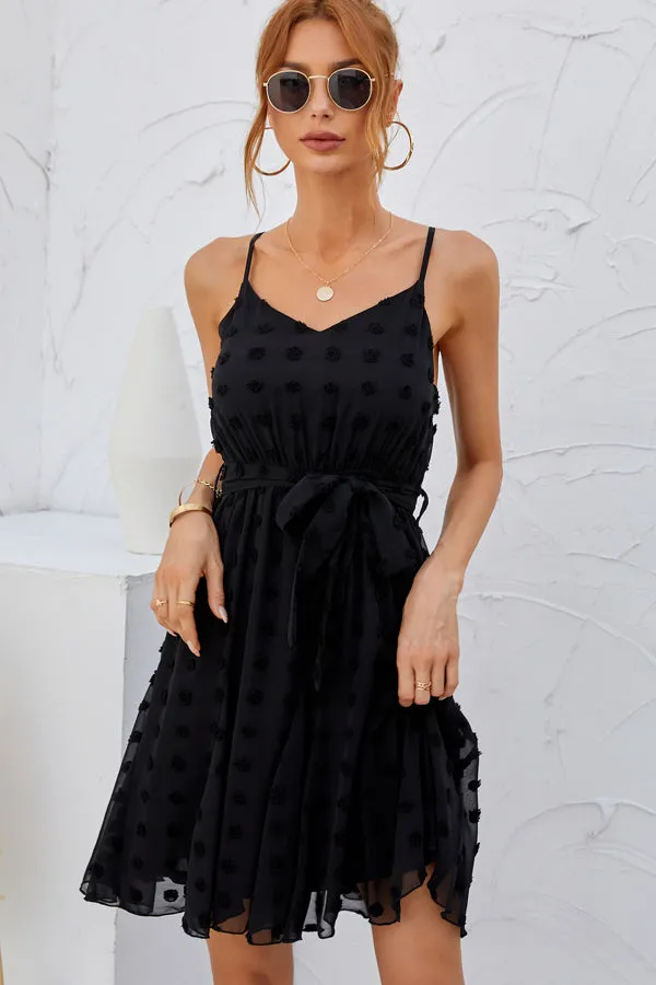 Beachsissi Dresses Women Fashion Tie Waisted V Neck Mini Dress Black