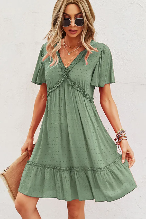 Beachsissi Dresses Women Fashion V Neck High Waist Casual Dress Green